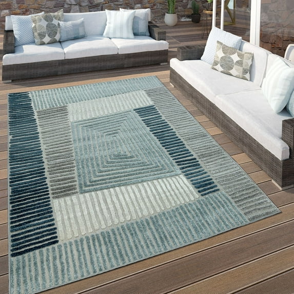 Paco Home Indoor and Outdoor Rug with Carved Geometric Pattern in Blue - 5'3" x 7'7" (5'x7')