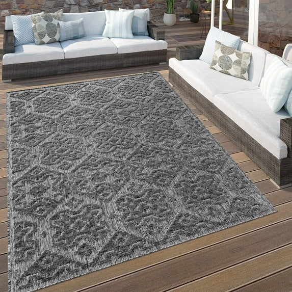Paco Home Indoor & Outdoor Rug with Maroccan Trellis Pattern in Dark Grey - 2'8" x 4'11" (3'x5')