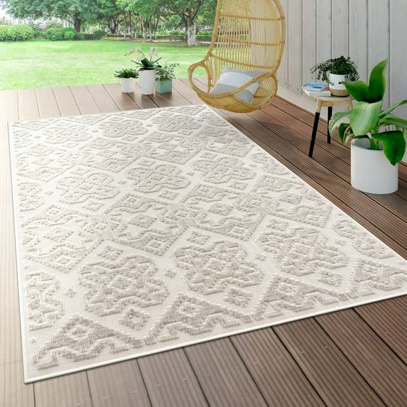 Paco Home Indoor & Outdoor Rug with Maroccan Trellis Pattern in Beige Cream - 6'7" x 9'6" (6'x9')