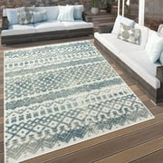Paco Home Indoor & Outdoor Rug with Textured Boho Pattern in Cream Blue - 28 x 411 3x5