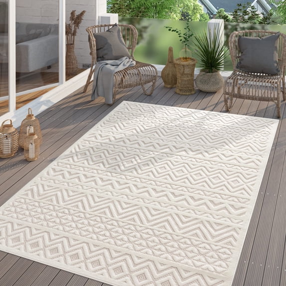 Paco Home Indoor & Outdoor Rug with Boho Pattern in Cream - 2'8" x 4'11" (3'x5')