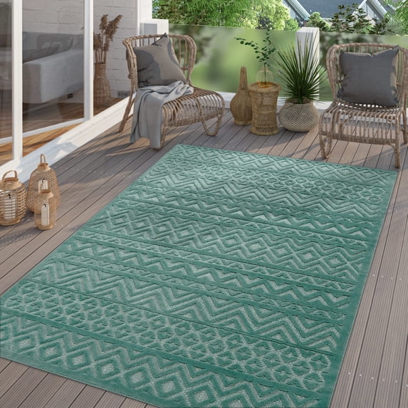 Paco Home Indoor & Outdoor Rug with Boho Pattern in Turquoise - 2'8" x 4'11" (3'x5')