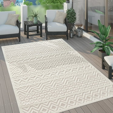 Paco Home Indoor & Outdoor Rug With Boho Trellis High-Low Pattern 3'11" Round - cream