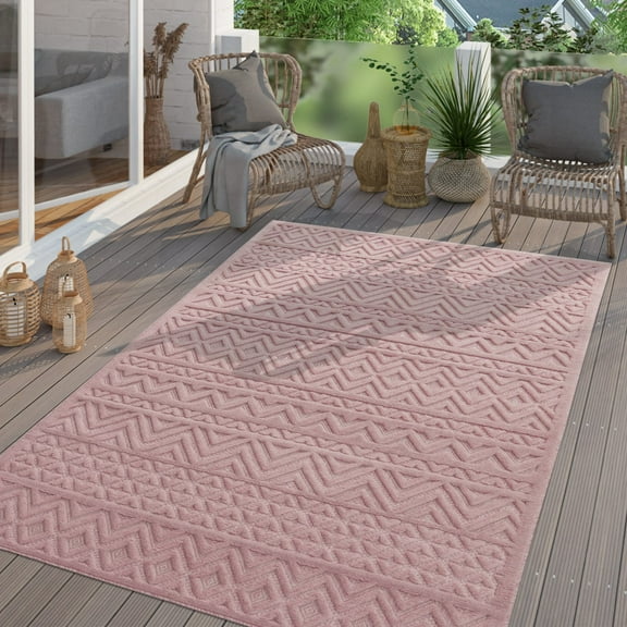 Paco Home Indoor & Outdoor Rug with Boho Pattern in Pink - 3'11" x 5'3" (4'x5')