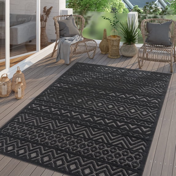 Paco Home Indoor & Outdoor Rug with Boho Pattern in Dark Grey - 6'7" x 9'2" (6'x9')