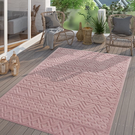 Paco Home Indoor & Outdoor Rug with Boho Pattern in Pink - 6'7" x 9'2" (6'x9')