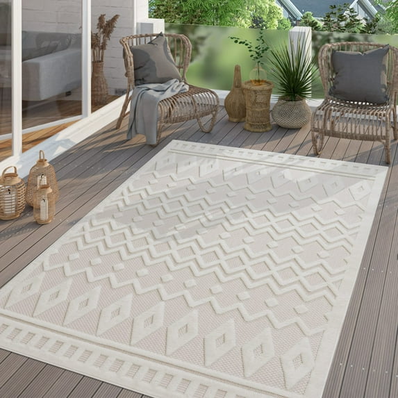 Paco Home Indoor & Outdoor Rug with Geometric Pattern in Cream - 3'11" x 5'3" (4'x5')