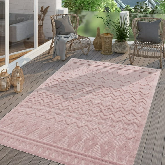 Paco Home Indoor & Outdoor Rug with Geometric Pattern in Pink - 2'8" x 4'11" (3'x5')