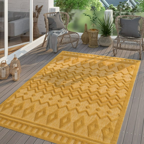 Paco Home Indoor & Outdoor Rug with Geometric Pattern in Yellow - 7'10" x 11'2" (8'x11')