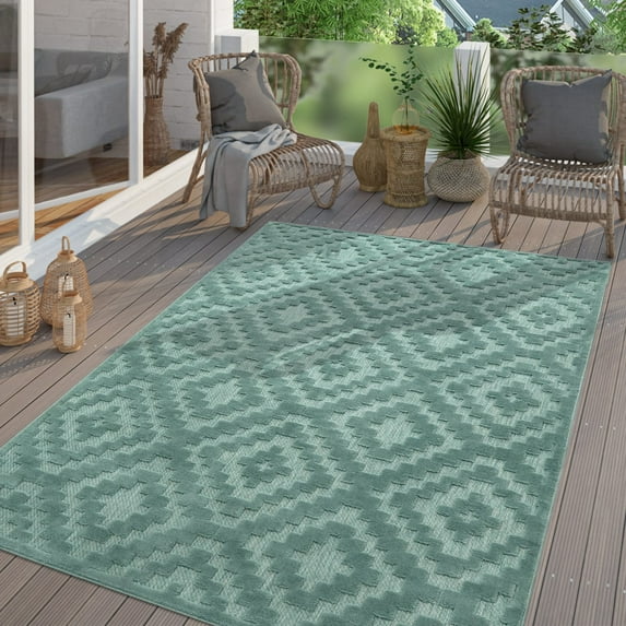 Paco Home Indoor & Outdoor Rug with Moroccan Pattern in Turquoise - 2'8" x 4'11" (3'x5')