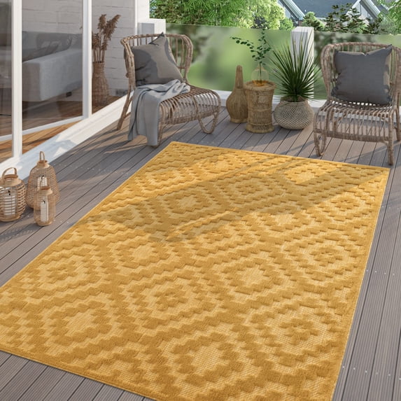 Paco Home Indoor & Outdoor Rug with Moroccan Pattern in Yellow - 2'8" x 4'11" (3'x5')