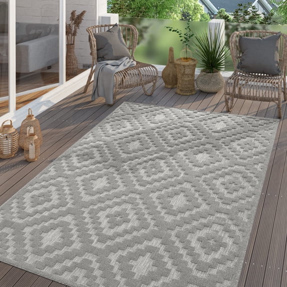 Paco Home Indoor & Outdoor Rug with Moroccan Pattern in Grey - 5'3" x 7'3" (5'x7')