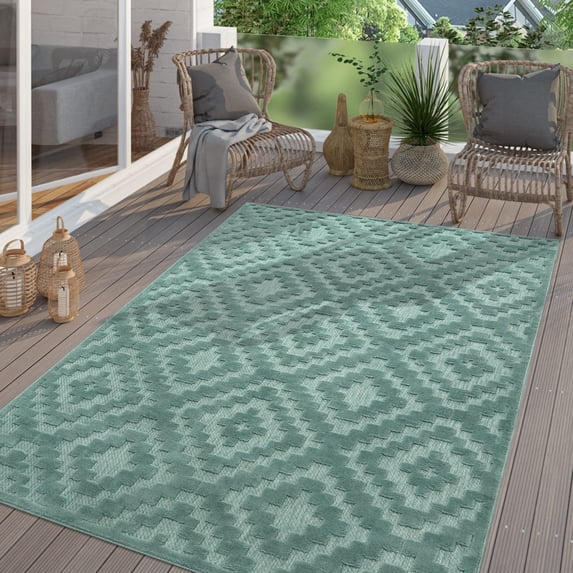 Paco Home Indoor & Outdoor Rug with Moroccan Pattern in Turquoise - 6'7" x 9'2" (6'x9')
