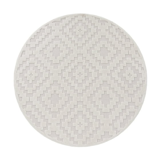 Paco Home Indoor & Outdoor Rug with Moroccan Pattern in Cream - 5'3" Round (5'Round)