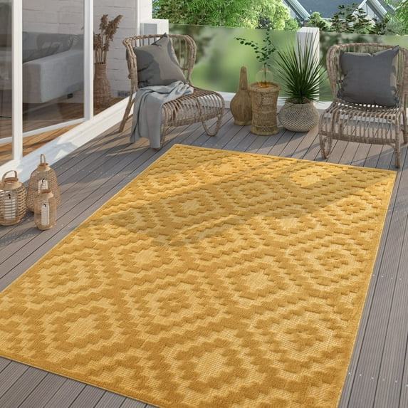 Paco Home Indoor & Outdoor Rug with Moroccan Pattern in Yellow - 4'7" x 6'7" (4'x6')