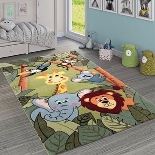 Paco Home Kids Room Rug with Jungle Animals - Green - 2'8" x 4'11" (3'x5')