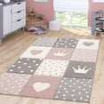 thumbnail image 1 of Paco Home Kids Rug Checkered with Hearts and Crowns in Pink - 5'3" x 7'7" (5'x7'), 1 of 5