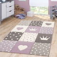 thumbnail image 1 of Paco Home Kids Rug Checkered with Hearts and Crowns in Purple - 4'4" Square (4'Square), 1 of 5