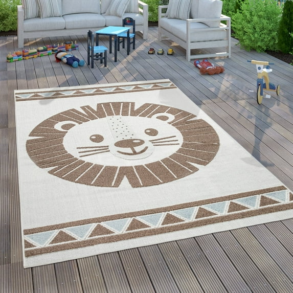 Paco Home Kids Rug Happy Lion Motif Play-Mat with Contour Cut beige - 4'7" x 6'7"
