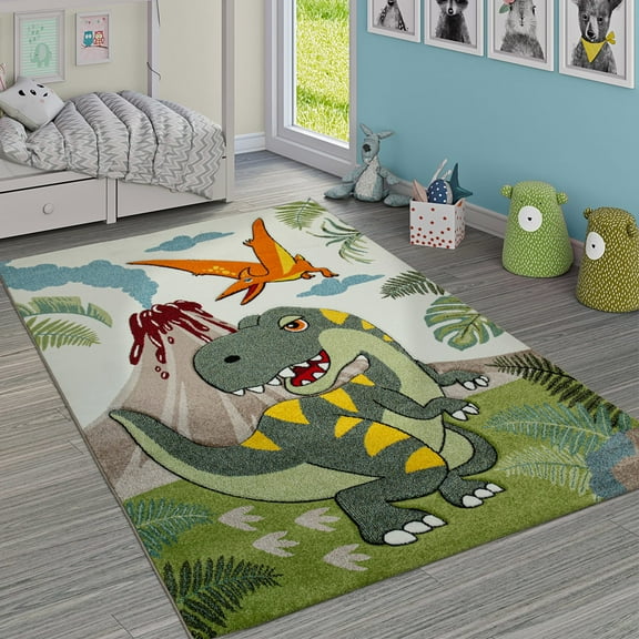 Paco Home Kids Rug Jurresic World with T-Rex Dinosaur - Green - 2'8" x 4'11" (3'x5')