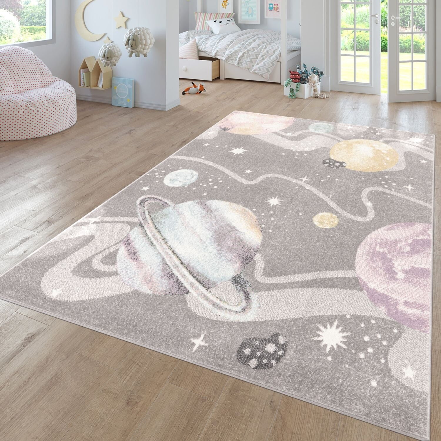 Paco Home Kids Rug for Nursery Mountains Starry-Sky in Light Blue Cream  Pastel 5'3 x 7'7 5' x 8' Rectangle