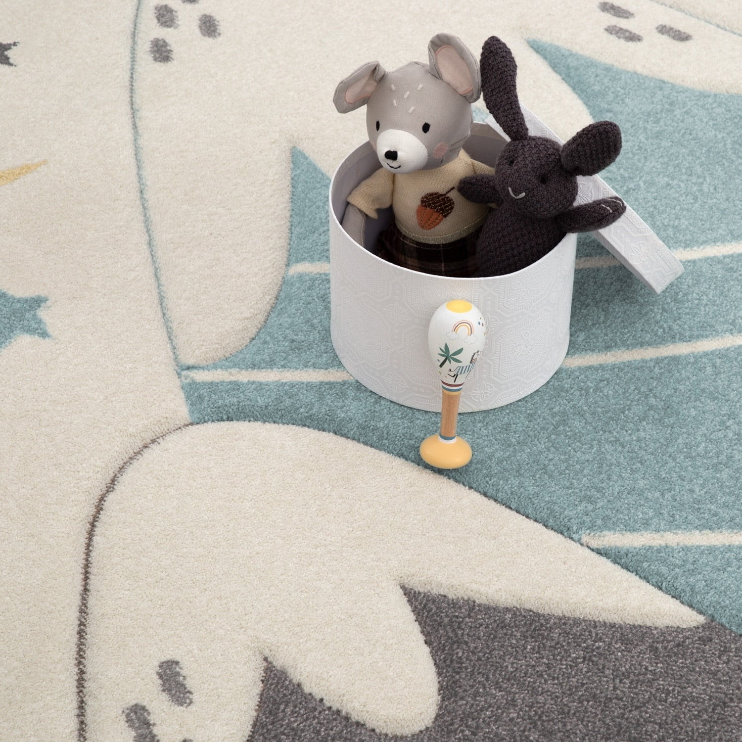 Paco Home Kids Rug for Nursery Mountains Starry-Sky in Light Blue Cream ...