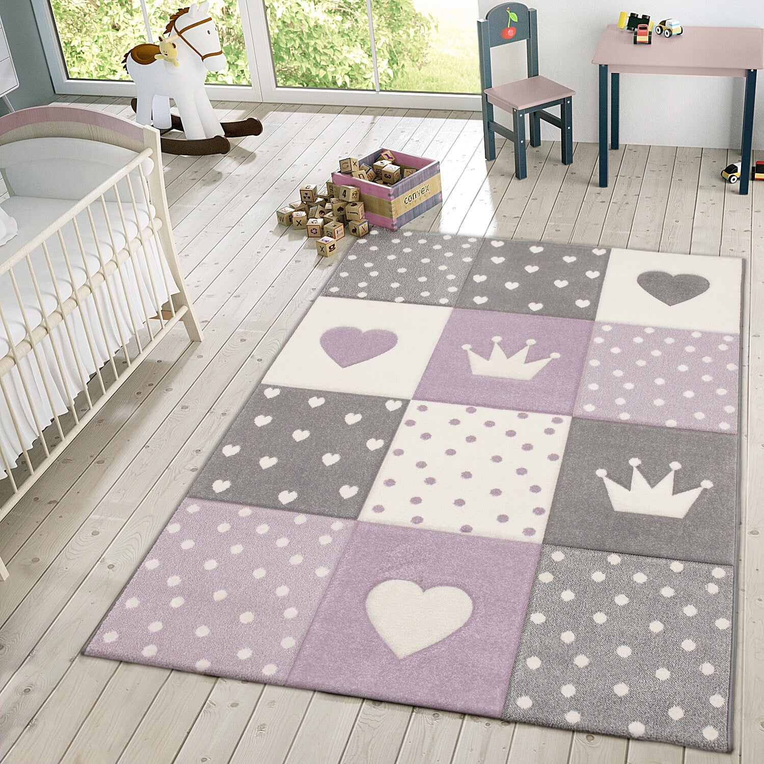 Paco Home Kids Rug for Nursery with Dots Hearts And Stars In Pastel Colors  5'3 Round - Pink 