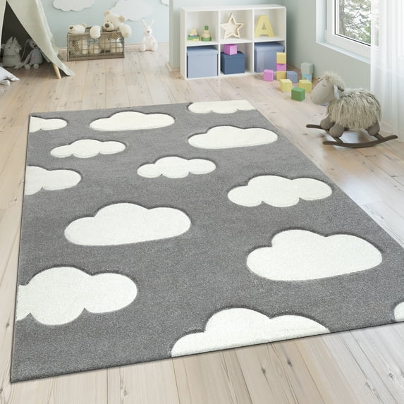 Paco Home Kids Rug with Charming Clouds for Nursery in Pastel Grey - 3X5