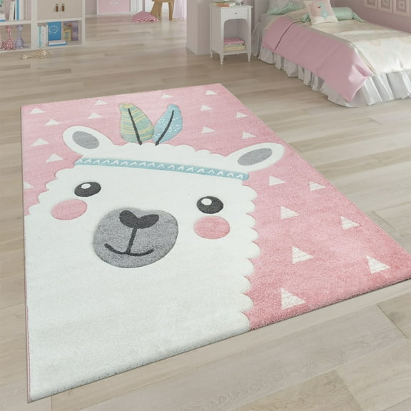 Paco Home Kids Rug with Llama Alpaca Motif for Nursery - Pink - 2'8" x 4'11" (3'x5')