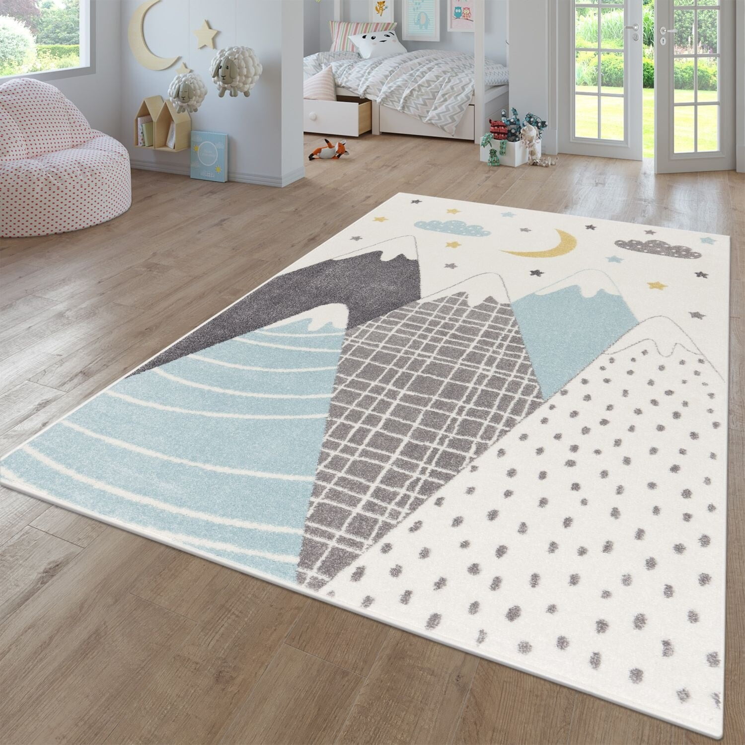 Paco Home Kids Rug with Pastel Mountains dreamy Stars and Moon for