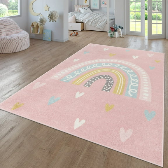 Paco Home Kids Rug with Rainbow and Hearts in Pink - 2'8" x 4'11" (3'x5')