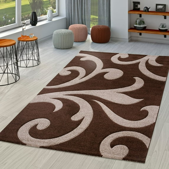Paco Home Modern Area Rug Floral Pattern with Contour Cut 2'8" x 4'11" - dark-brown