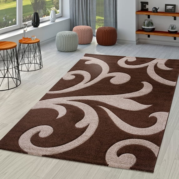 Paco Home Modern Area Rug Floral Pattern with Contour Cut 5'3" x 7'7" - dark-brown