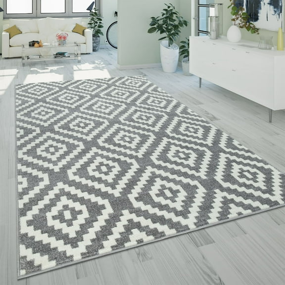 Modern Low-Pile Rug Geometric Moroccan Design in Pastel Colors in Gray - 5'3" x 7'3" (5'x7')