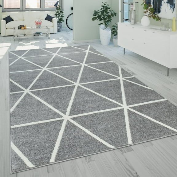 Low-Pile Area Rug with Modern Geometric Pattern & Pastel Colors in Gray - 2'4" x 8'2" (2'x8')