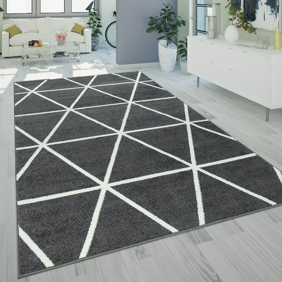 Low-Pile Area Rug with Modern Geometric Pattern & Pastel Colors in Anthracite - 3'11" x 5'7" (4'x6')