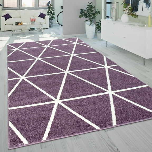 Low-Pile Area Rug with Modern Geometric Pattern & Pastel Colors in Purple - 7'10" x 10'6" (8'x10')