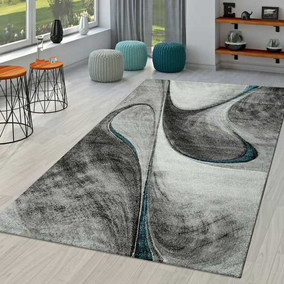 Paco Home Modern Designer Rug with Abstract Pattern in Grey Blue - 3'11" x 5'7" (4'x6')