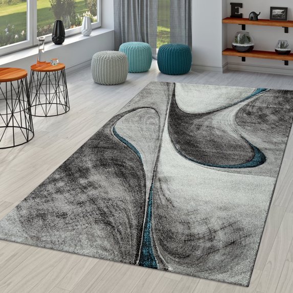 Paco Home Modern Designer Rug with Abstract Pattern in Grey Blue - 6'7" x 9'6" (6'x9')