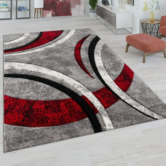 Paco Home Modern Area Rug with Abstract Design in Grey-Red - 3'11" x 5'7" (4'x6')