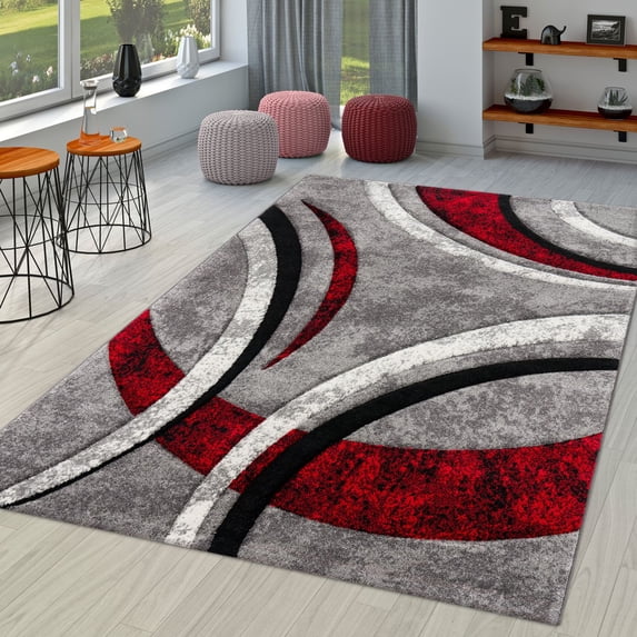 Paco Home Modern Area Rug with Abstract Design in Grey-Red - 7'10" x 10'10" (8'x11')