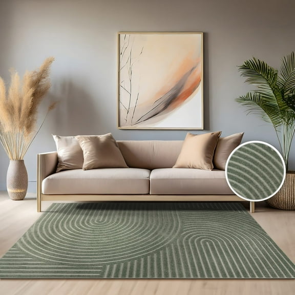 Paco Home Modern Area Rug with Curved Bow Pattern – Minimalist Design in Green - 2'8" x 4'11" (3'x5')