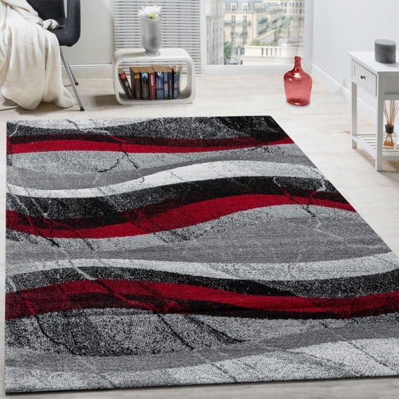 Paco Home Modern Area Rug with Wave Effect in Grey Red - 3' x 5'
