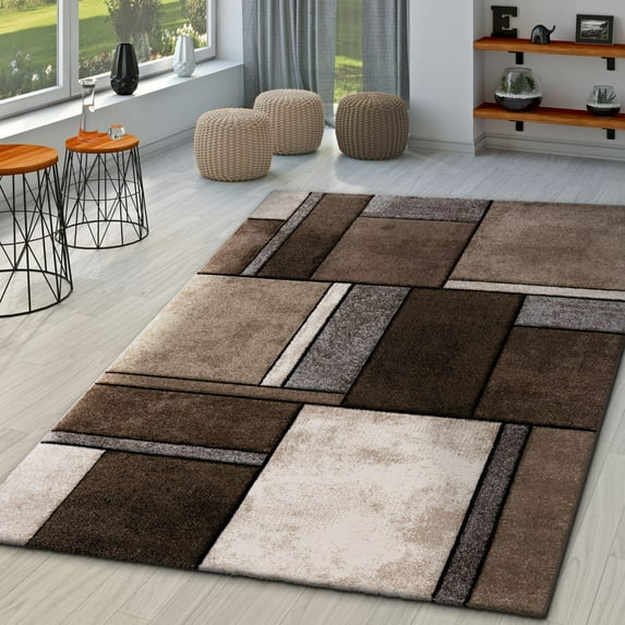 Paco Home Modern Area Rug Geometric Pattern in Brown Beige - 2' x 3'7" (2'x3')