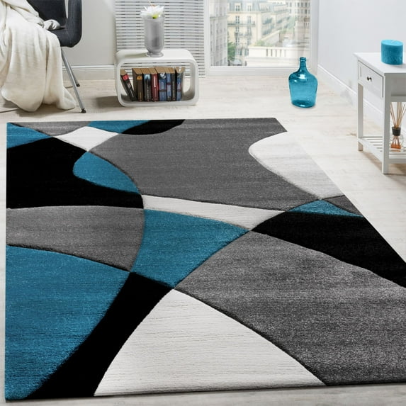 Paco Home Modern Living Room Rug with Artful Geometric Pattern in Blue Black