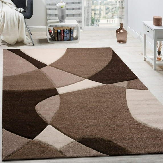 Paco Home Modern Living Room Rug with Artful Geometric Pattern in Brown Beige