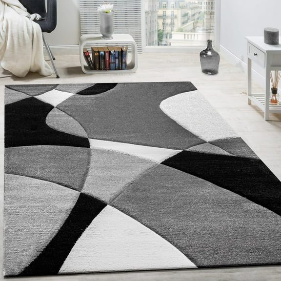 Paco Home Modern Living Room Rug with Artful Geometric Pattern in Grey Black White
