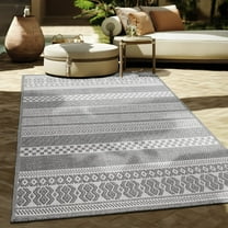 Paco Home Modern Oudoor Rug with Bohemian Ornaments in Grey-White - 2'8" x 4'11" (3'x5')