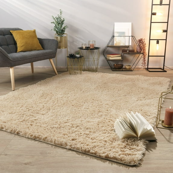 Paco Home Shag Rug Super Light & Cozy in Beige - 2' x 3'3" (2'x3')