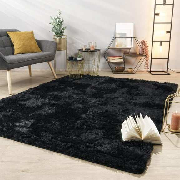 Paco Home Shag Rug Super Light & Cozy in Black - 2' x 3'3" (2'x3')